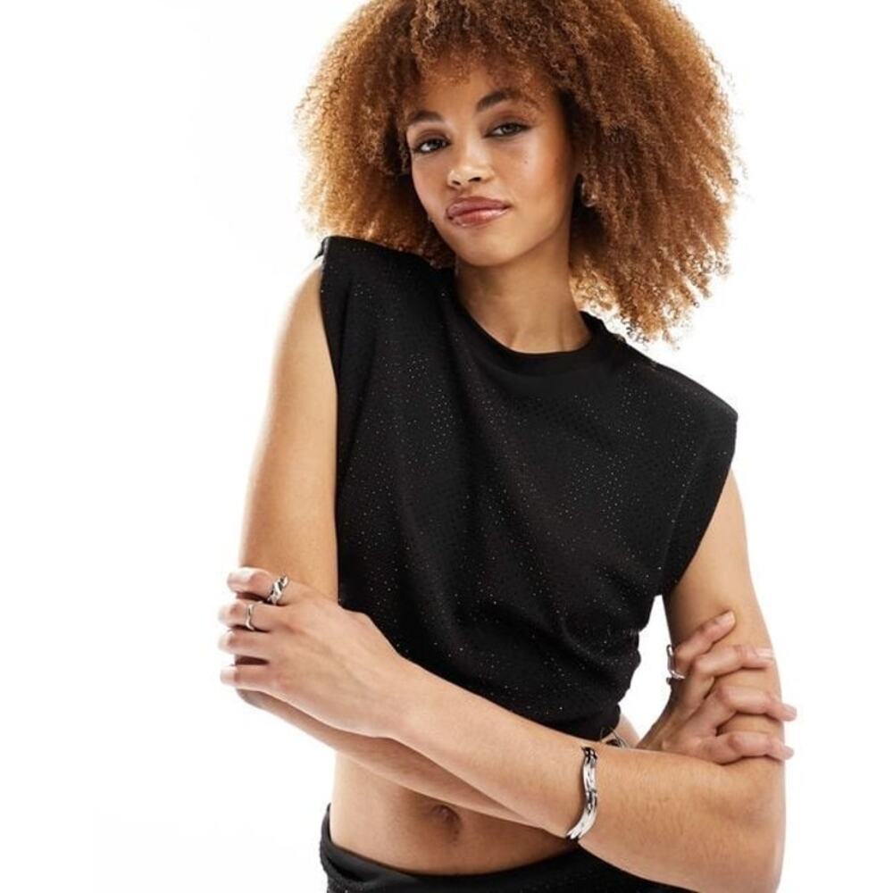 All Saints Black Mika Cropped Tank Size Medium